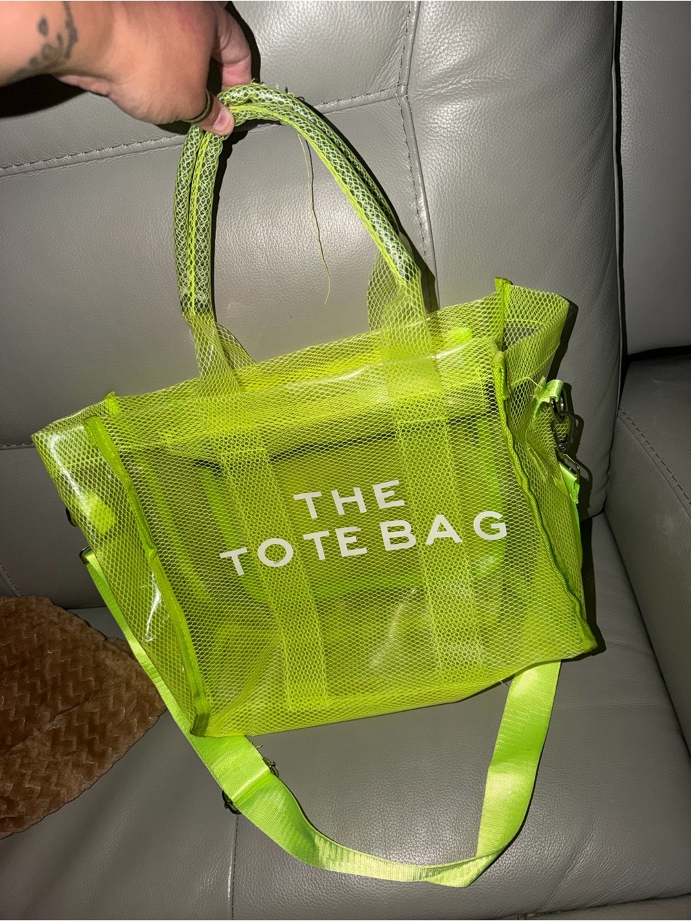 Neon Lime Mesh Tote with Detachable Strap